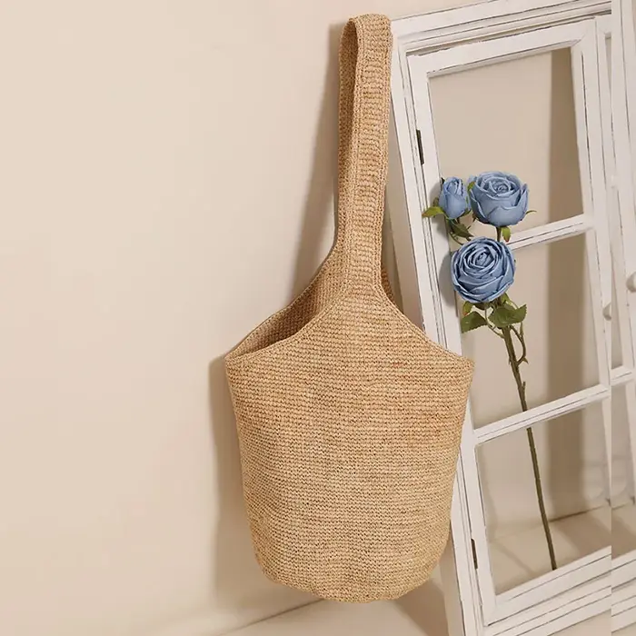 Sac en paille Laffi grande capacité, sac seau à bandoulière, style vacances, plage, polyvalent, sac