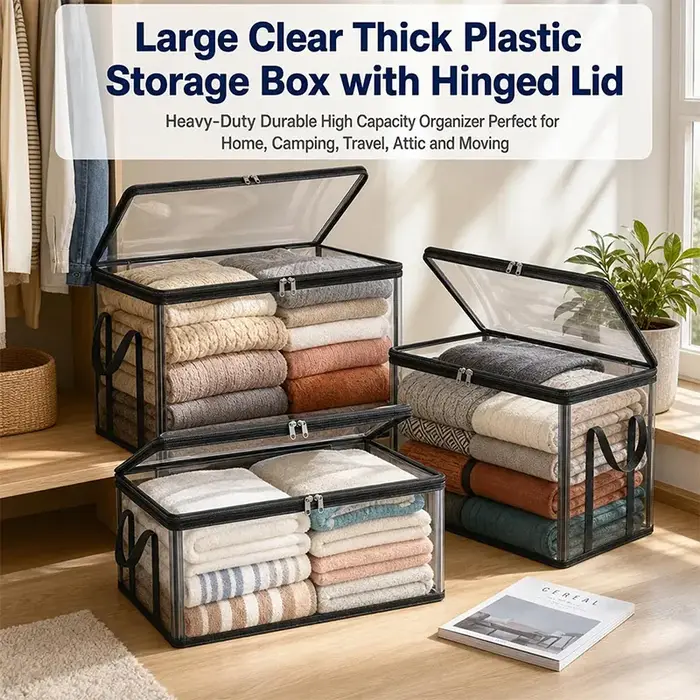 Grand sac de rangement transparent en plastique épais et résistant pour le stockage des vêtements