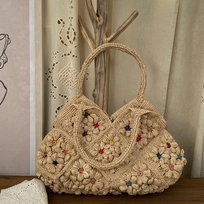 Sac de plage tissé de luxe haut de gamme pour femme, fait main au crochet, grande capacité, élégant 