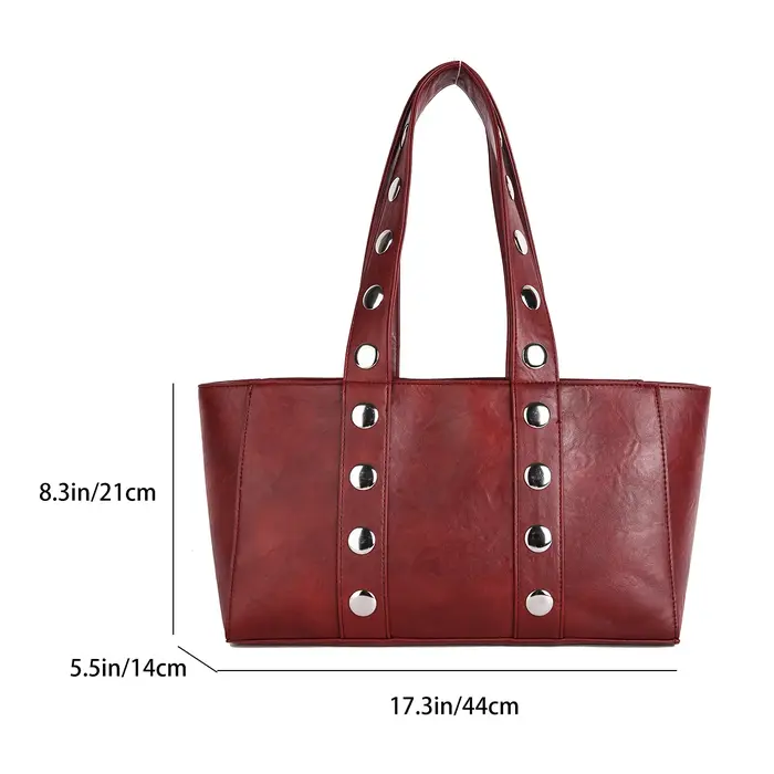 Fourre-tout noir style européen et américain personnalité sac de trajet Rivet Design sac à bandoulière en cuir PU grande capacité bolsa feminin