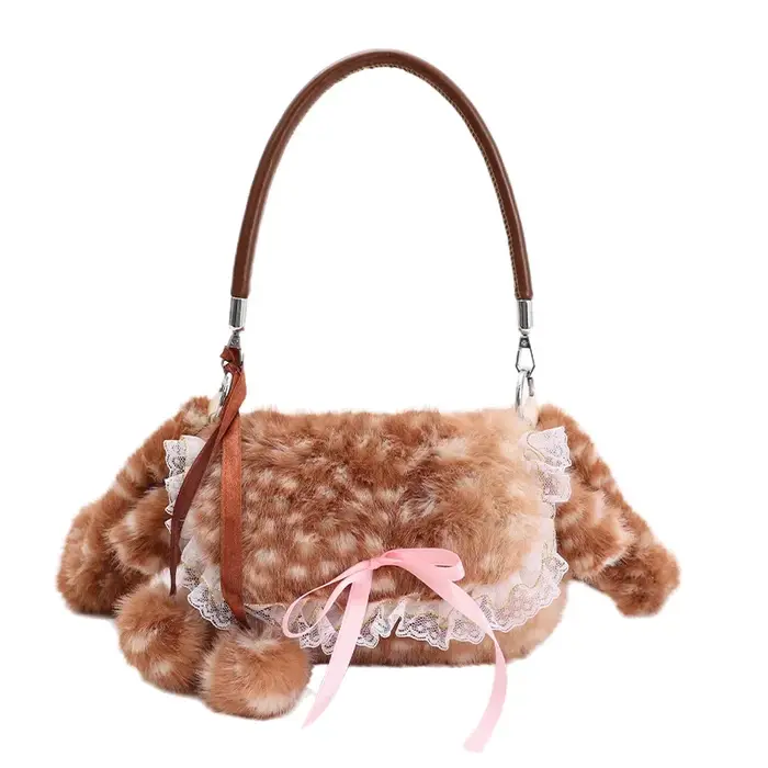 Sac à bandoulière en peluche avec ruban tacheté de cerf japonais