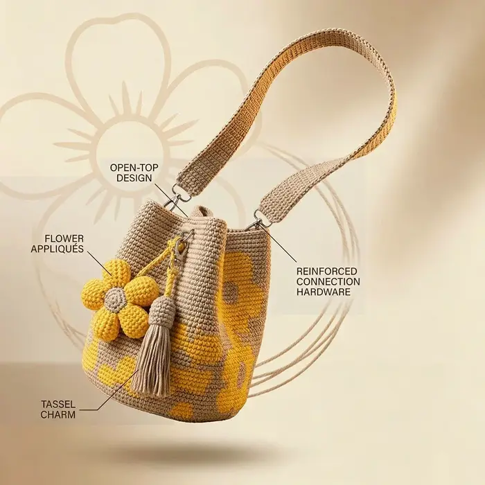 Sac cabas en crochet d'été avec motif floral vintage - Sac en pur coton fait main pour femmes 7