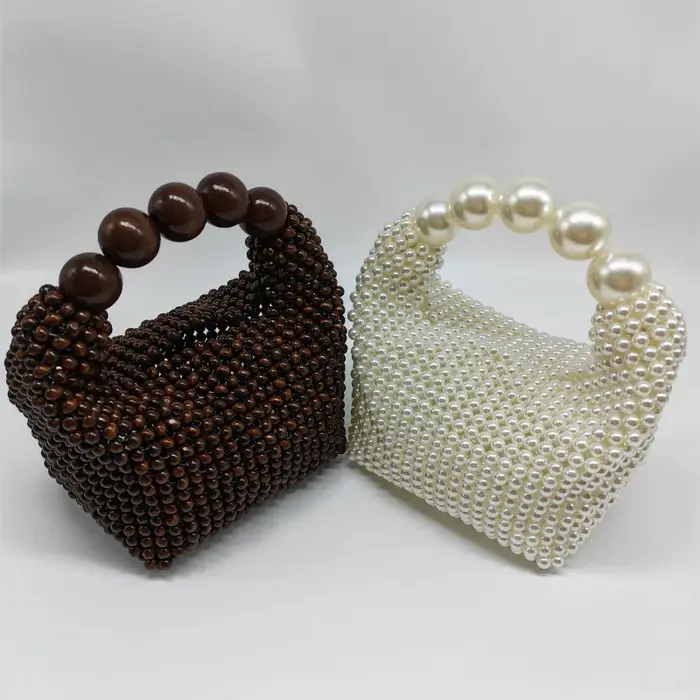 Sac fourre-tout vintage français en bois perlé