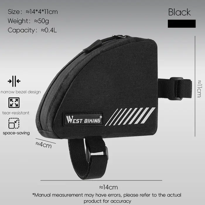 Mini sac triangulaire 0,4 l, sac de cadre de Tube supérieur léger avec bande réfléchissante pour le rangement du cyclisme, accessoire de vélo