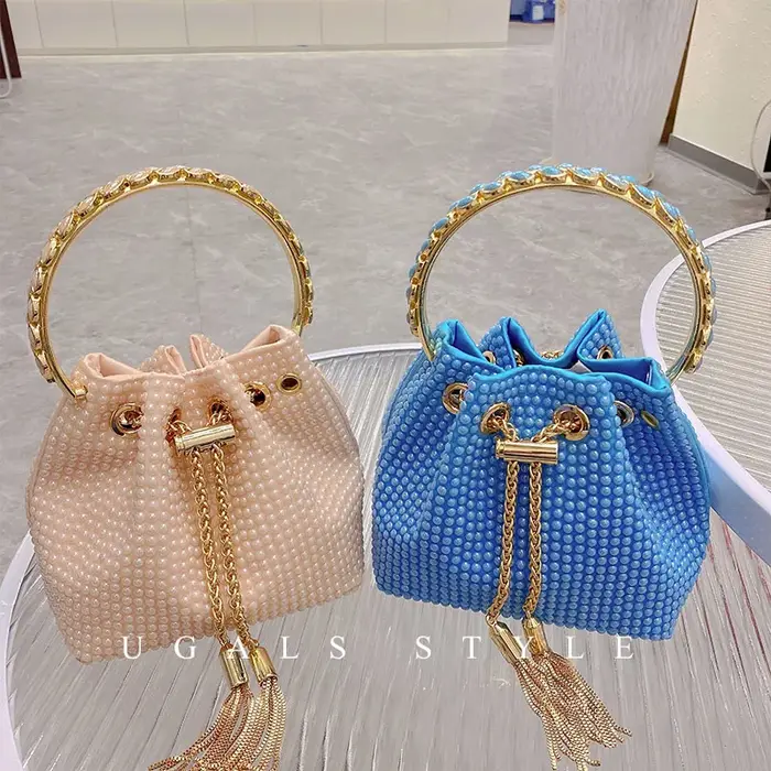 Sac seau diamant en Satin pour femmes, sacs à main avec poignée et anneau en métal, sac à bandoulièr