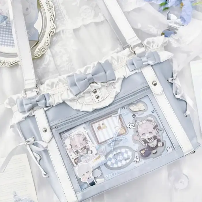 JIAERDI Lolita mignon arc sac à bandoulière dames Harajuku cuir carré grande capacité Ita sac Anime poignée sac à main Y2K sac fourre-tout 2025