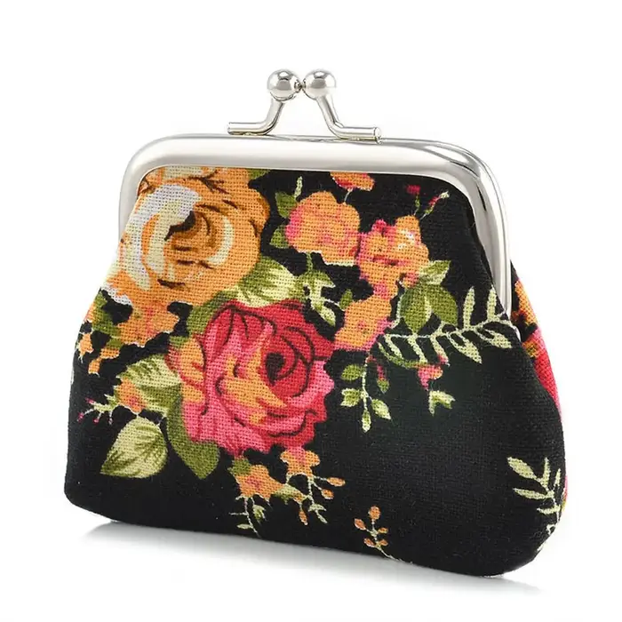 Porte-cartes de crédit et porte-monnaie mini vintage floral pour femme avec fermoir