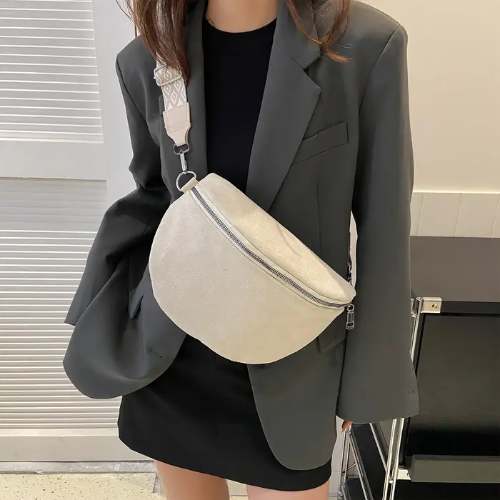 Sac banane multi-poches pour femme, sac de poitrine en cuir PU, sangle large, sac à bandoulière rétr