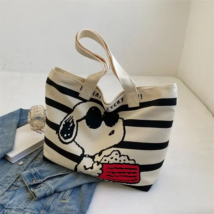 Sac fourre-tout en toile grande capacité, 5 styles Minnie Snoopy, mignon, dessin animé, pour étudian