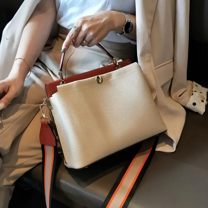 Sac à main classique en cuir véritable pour femme, sac fourre-tout, sac à bandoulière, sac à main ca