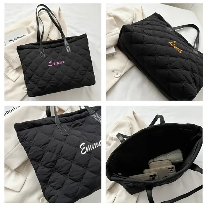Sac fourre-tout matelassé personnalisé avec broderie pour femme