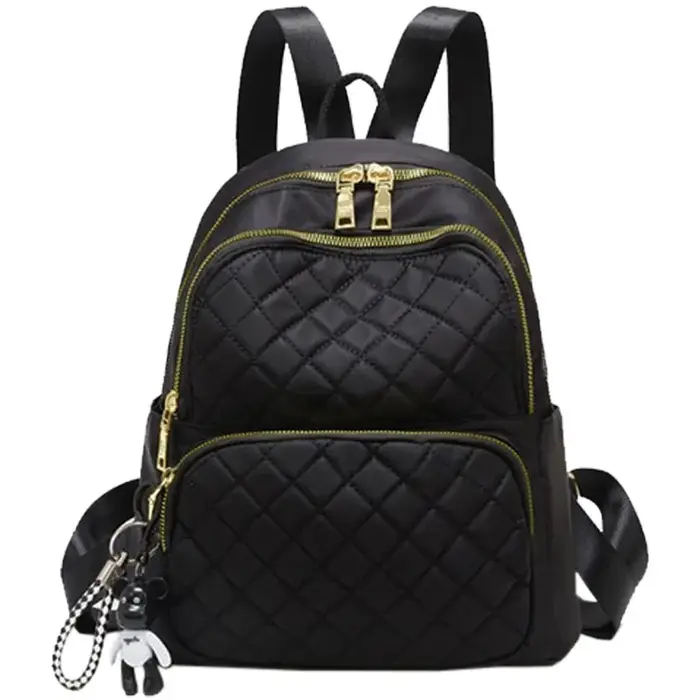 Sac à dos matelassé élégant pour tous les jours, sac à dos compact tendance pour femmes, design noir