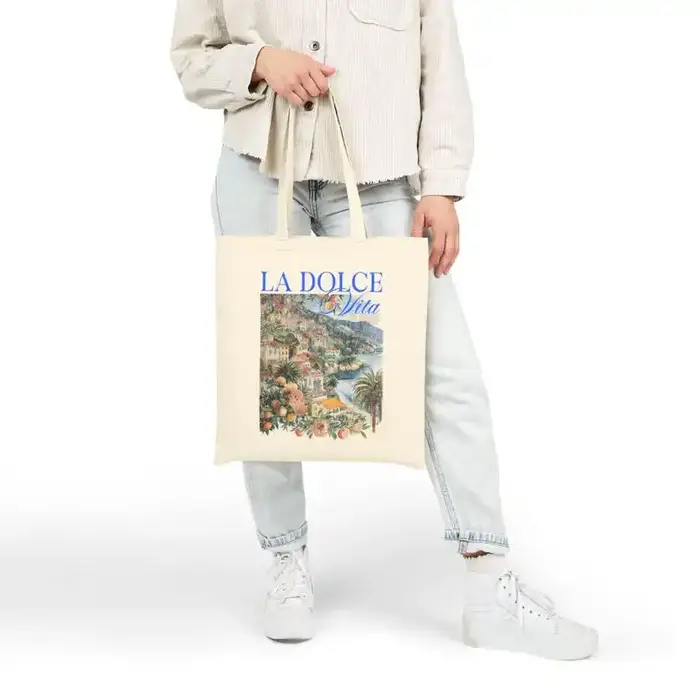 Sac fourre-tout d'art italien vintage Sac en toile La Dolce Vita Style