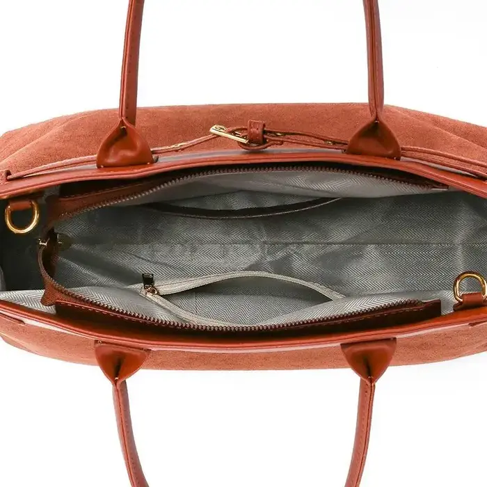 Hiver mat café Camel grand fourre-tout Style russe Faux daim cuir PU femmes sac à main Nubuck banlieue bureau sac à bandoulière