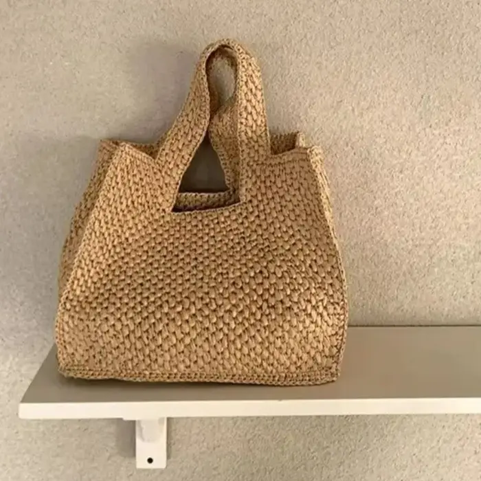 Sac à main décontracté en paille tressée avec poignée supérieure