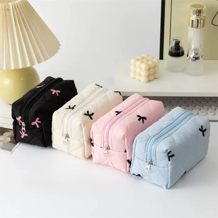 Sac de maquillage brodé avec nœud pour femmes