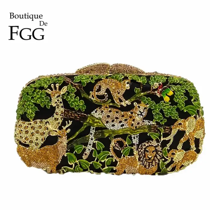 Boutique De FGG forêt Jungle femmes cristal animaux sacs De soirée fête strass sac à main mariée mariage pochette