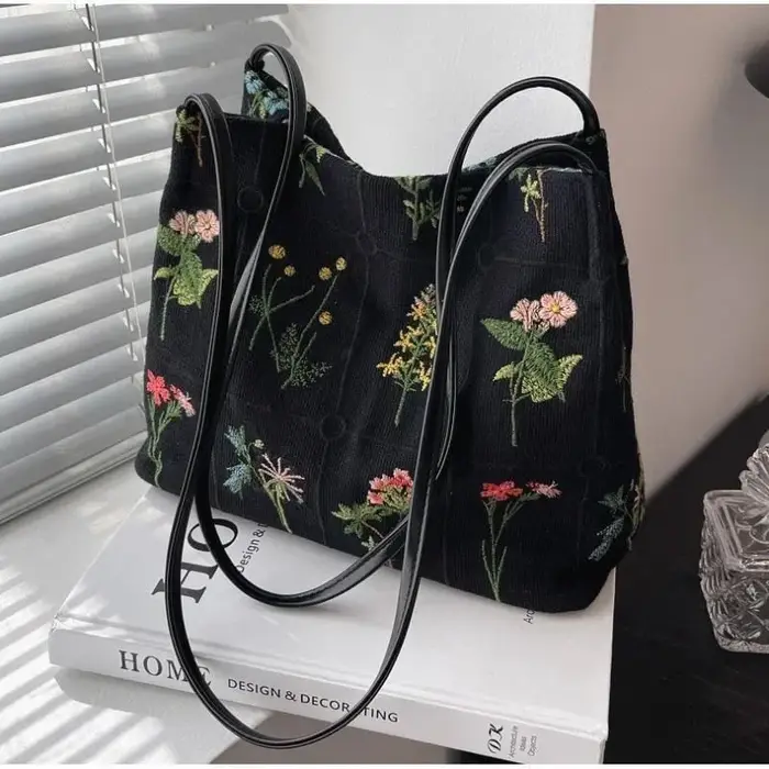 Sac fourre-tout brodé de grande capacité pour femmes