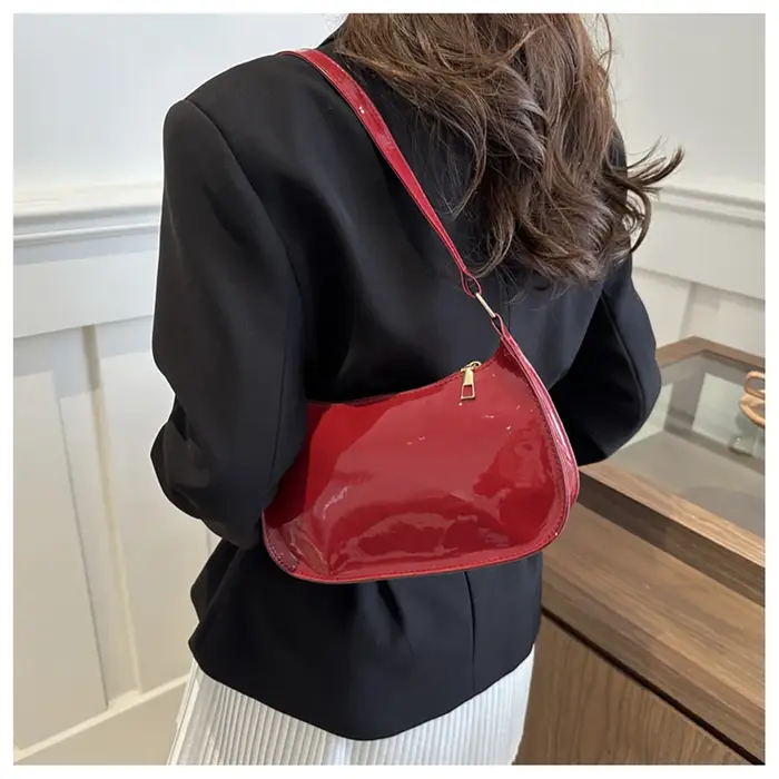 Sac à bandoulière en cuir verni brillant rétro couleur unie sacs à main pour femmes décontracté marque concepteur sac sous les bras mode Simple Hobo sac