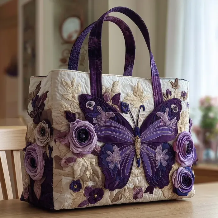 Sac fourre-tout matelassé pour femmes, motifs papillons, sac à main de voyage léger vintage, grande