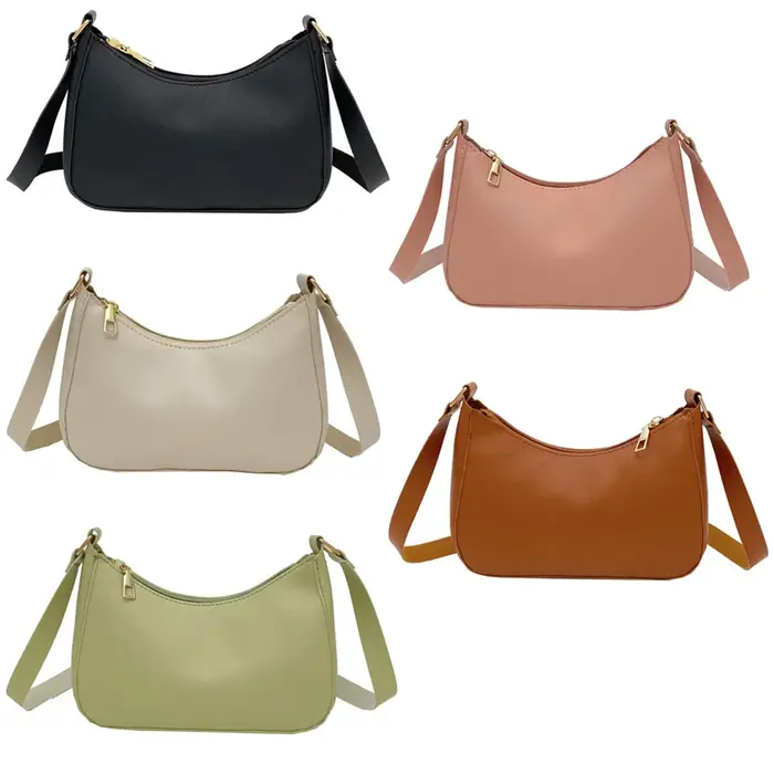 Sac pour femmes sac sous les bras sacs à main rétro couleur unie en cuir PU épaule