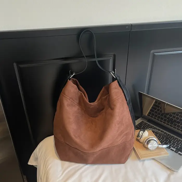 Sac fourre-tout à bandoulière décontracté pour femmes qualité daim couleur Pure grande capacité Shopper