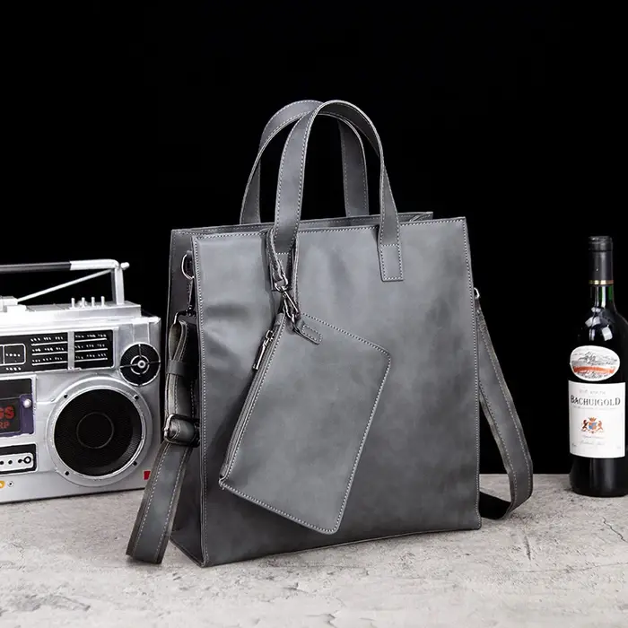 Sac fourre-tout vintage en cuir PU style vertical - Sac à bandoulière tendance pour homme, sac à l'épaule