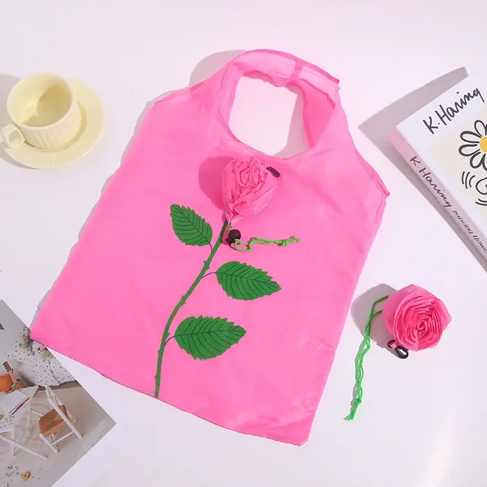 Sac de courses pliable à motif de fleurs roses, sac fourre-tout pliable de grande capacité, sac à ma