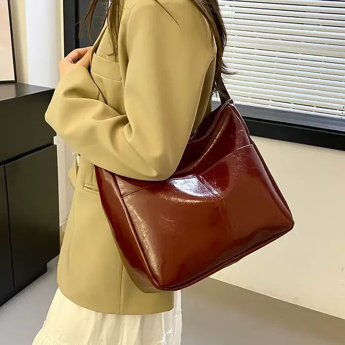 Sac à Main en Cuir Rouge de Grande Capacité pour Femme, Fourre-Tout Assressenti, Décontracté, de Haute Qualité, Nouvelle Collection