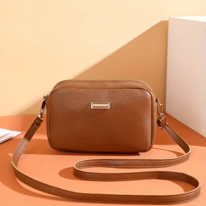 Sac messager pour filles, sac à bandoulière de couleur unie, design simple, petit sac léger en cuir 