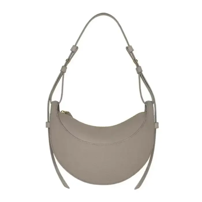 Sac à bandoulière en cuir véritable pour femme, sac croissant, design de niche, fermeture éclair, sa