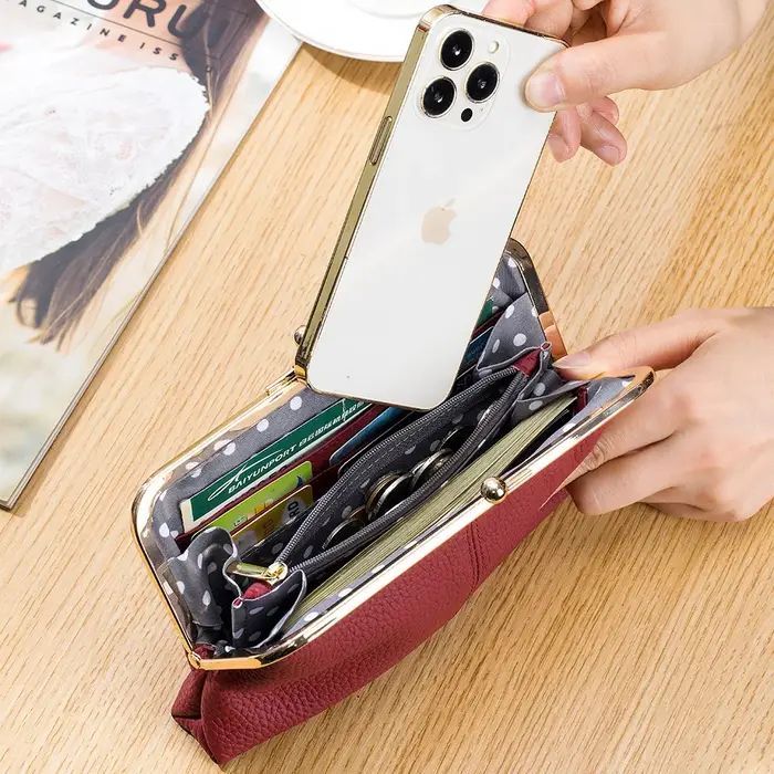 Portefeuille long en cuir véritable pour femme