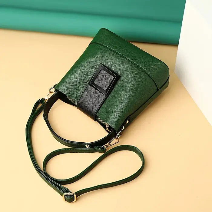 Elegant Solid Color Bucket Bag with Adjustable Shoulder Strap Versatile Crossbody Handbag for Women