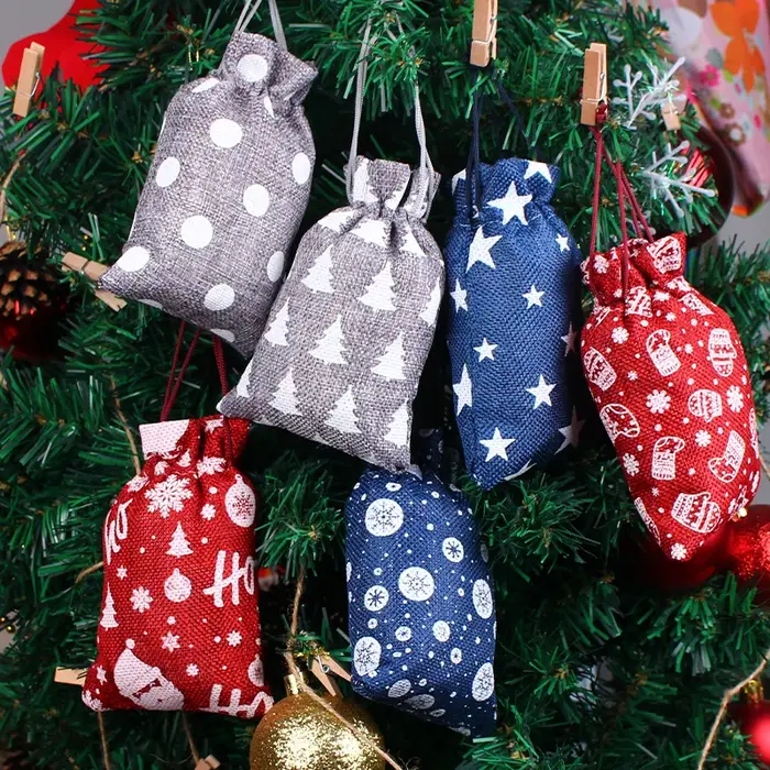 Sacs de noël en Jute 10 pièces/lot