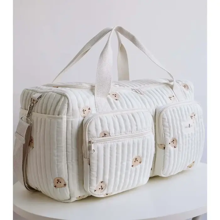 Petit ours sac à couches brodé grande capacité léger sac fourre-tout à langer loisirs avec bandoulière sac de maman