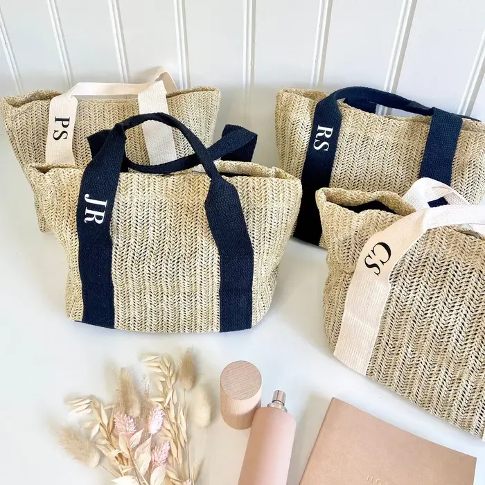 Sac de plage en paille personnalisé pour demoiselle d'honneur