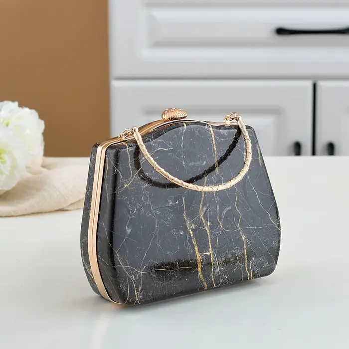 Pochette de soirée en Pu à motif de marbre d'inspiration de luxe