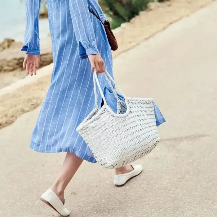 Sac fourre-tout en cuir pleine fleur tissé à la main