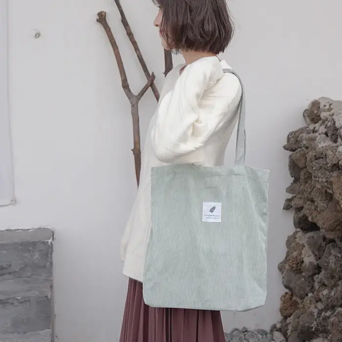 Sac à provisions en velours côtelé pour femme
