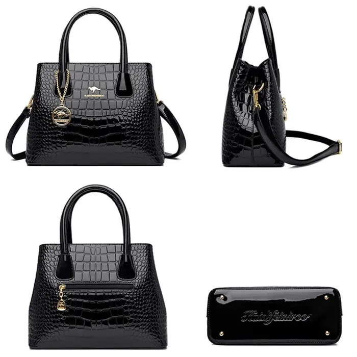 Sac à Main de Luxe en Cuir Verni à Motifs de Crocodile pour Femme