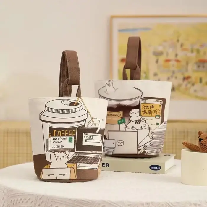Sac seau de chat de café de dessin animé de grande capacité