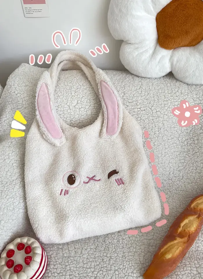 Sac fourre-tout en fausse laine d'agneau pour femme, peluche douce, joli ours, sac à main moelleux p