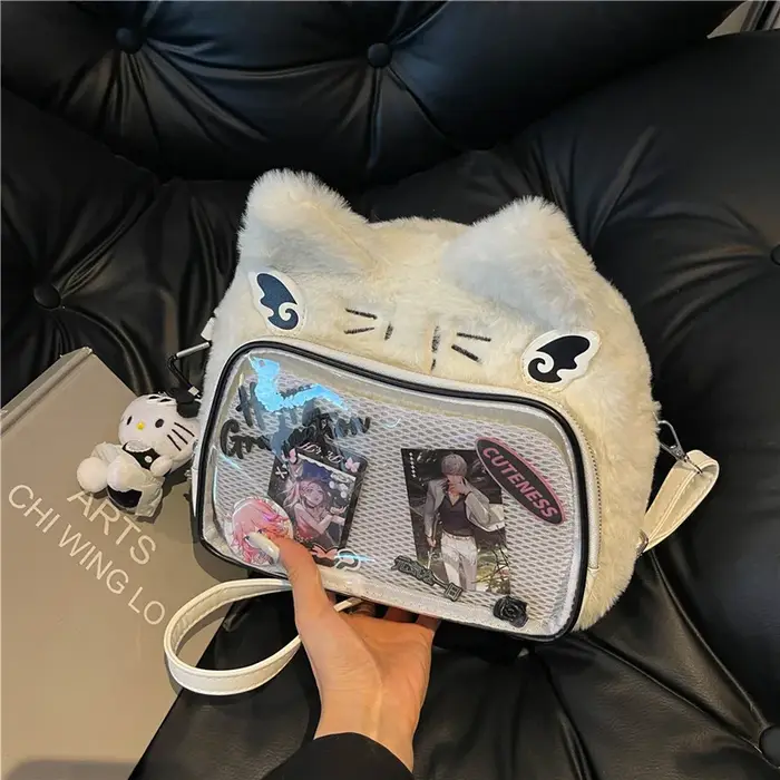 Doux mignon chat rose Mini sac à dos femmes Harajuku esthétique en peluche