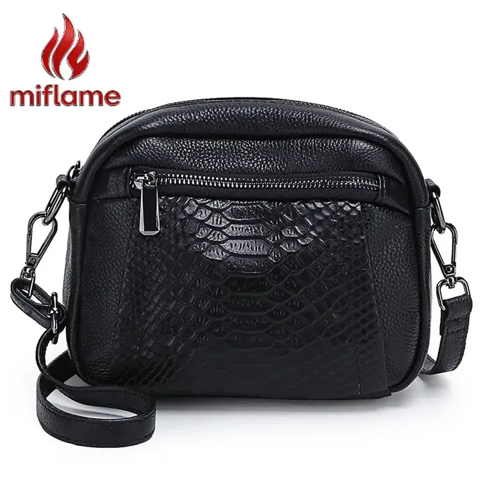 Sac bandoulière en cuir véritable gaufré croco