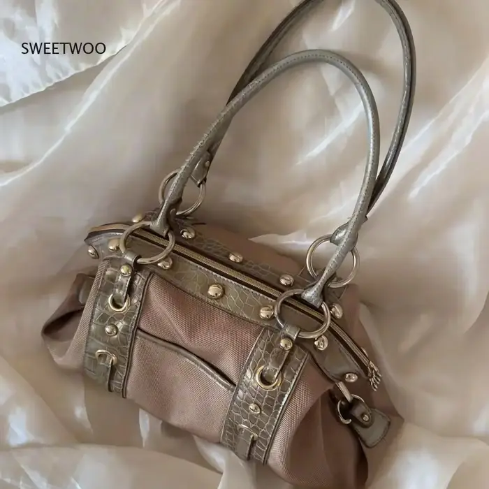 Sac Boston vintage pour femme avec rivets
