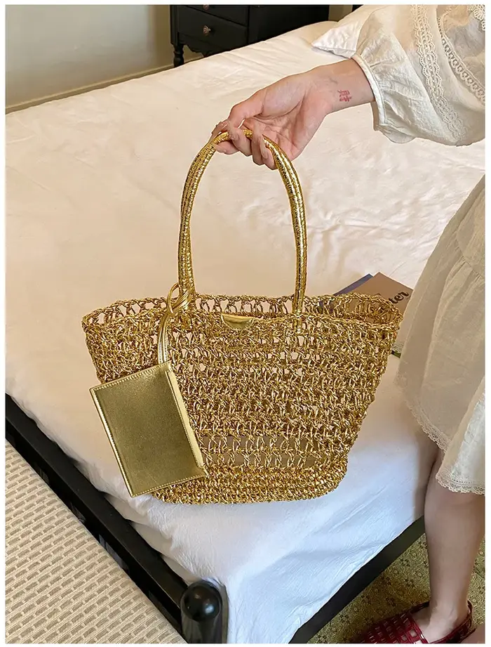 Sac fourre-tout en paille crocheté à la main