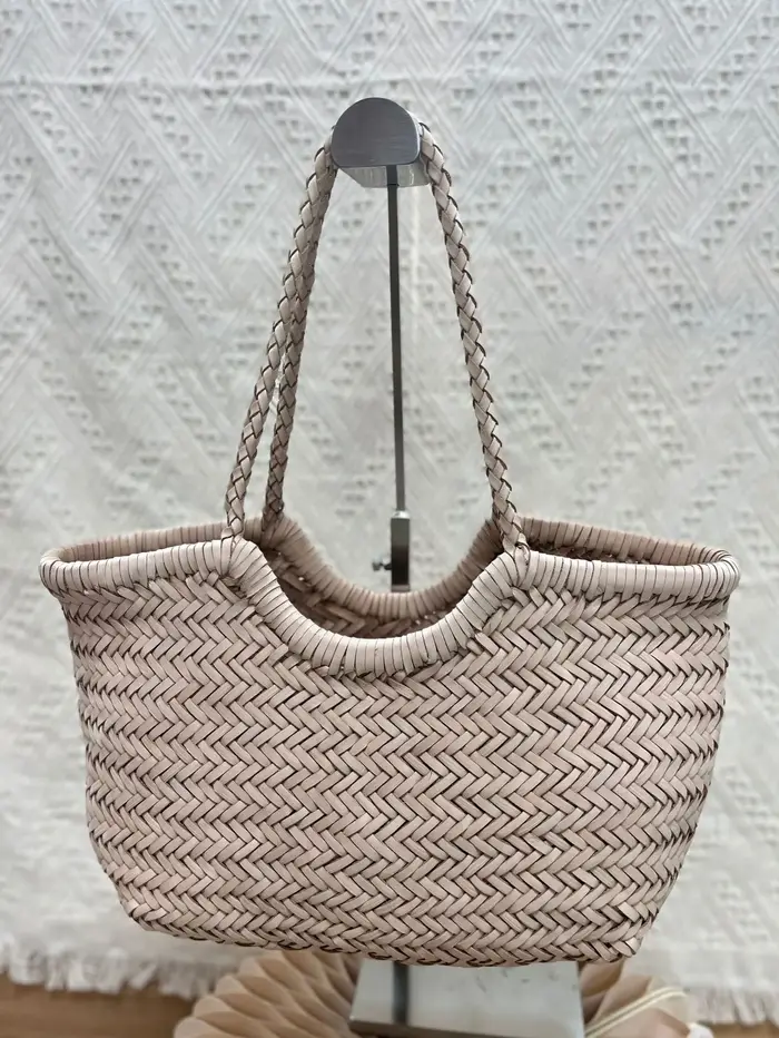 Sac panier à légumes tissé à la main français, nouveau sac pour femme en cuir croûte bleu, sac de pl