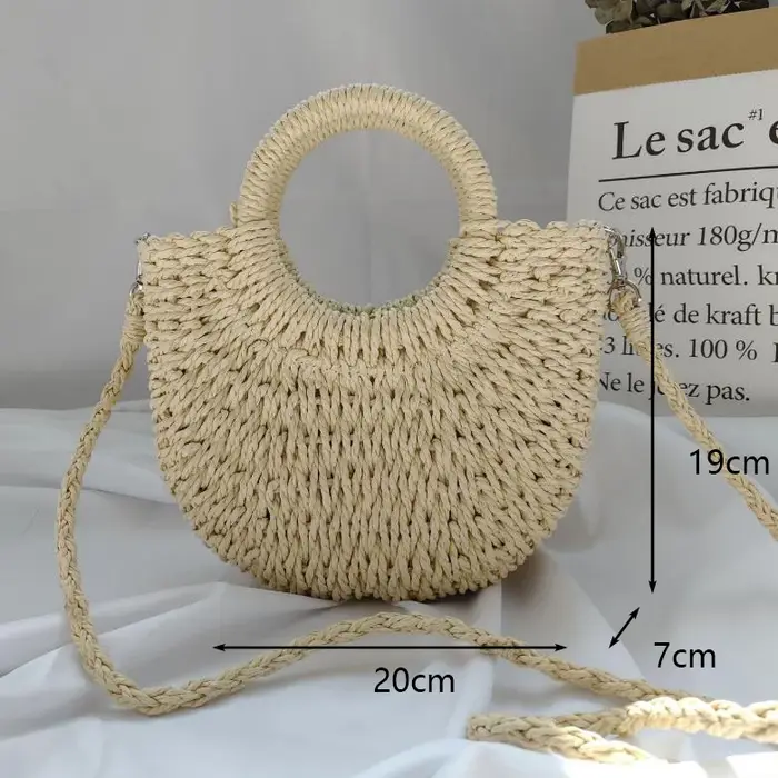 Sacs d'été faits à la main pour femmes, tissage de plage, sac en paille enveloppé, sac de plage en f