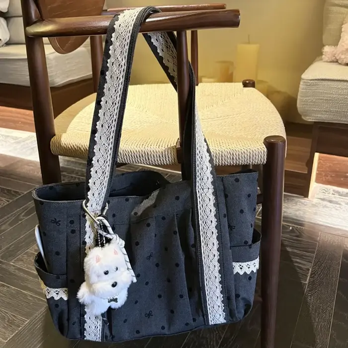 Sac fourre-tout en dentelle à pois grande capacité pour femme
