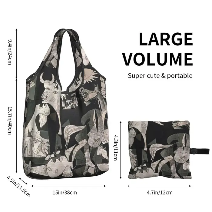 Personnalisé drôle espagne Pablo Picasso Guernica Shopping sac fourre-tout Portable épicerie Shopper sac à bandoulière